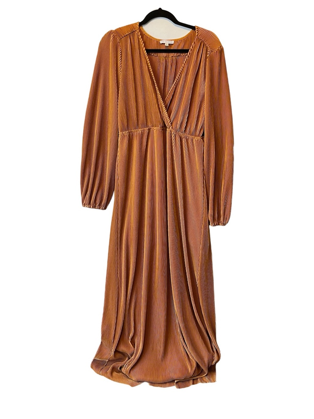 Baltic Born pleated satin maxi dress XL Orange V-neck Long balloon sleeve Tall